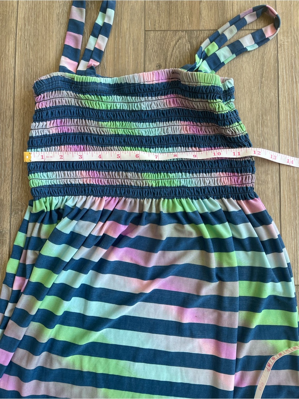 Guilty Smocked Summer Beach Maxi Dress with Pastel Stripes - Picture 3 of 6